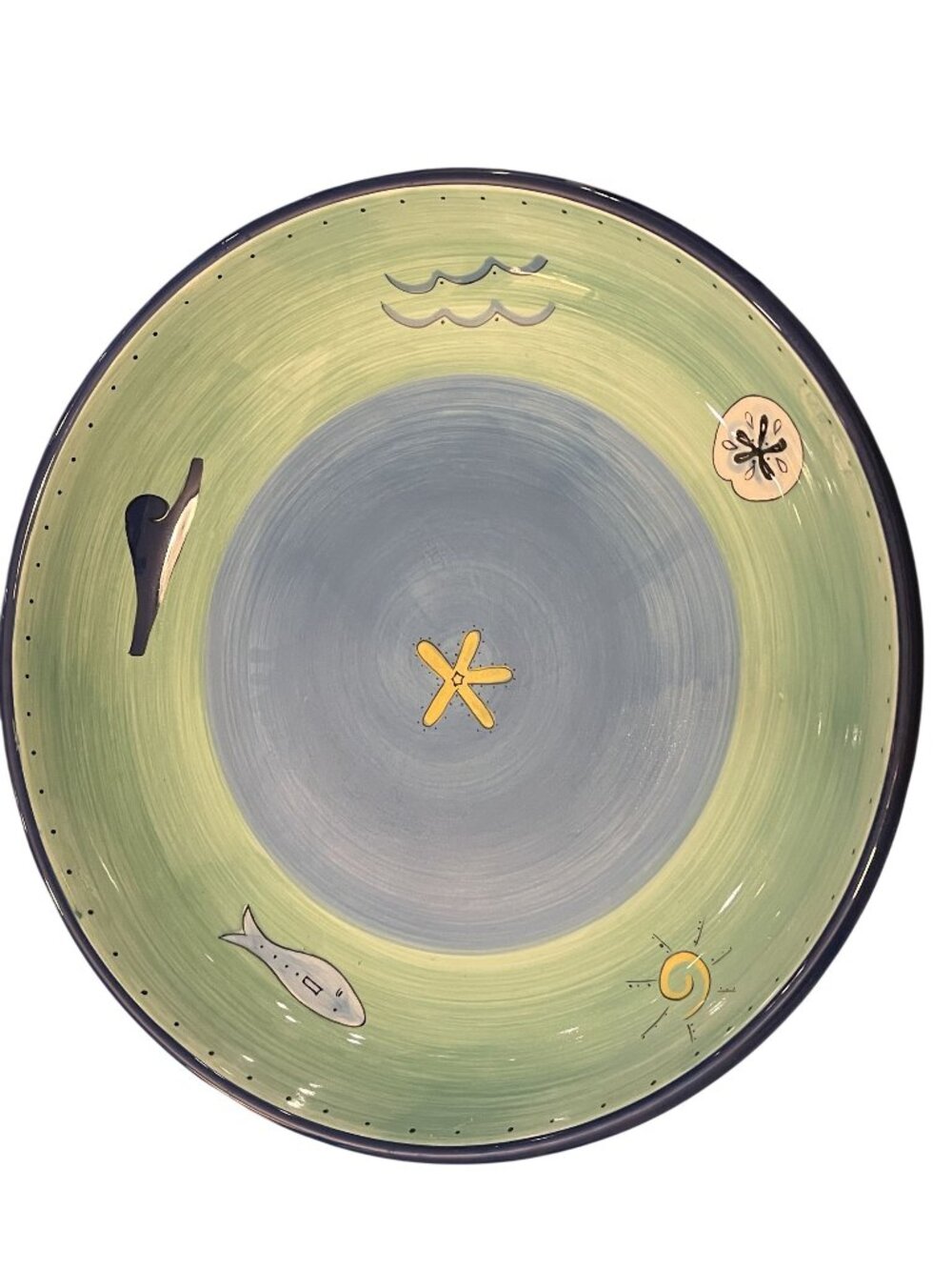 Brushes Hand Painted KIC Large 13" Ceramic Serving Bowl Ocean Waves Starfish